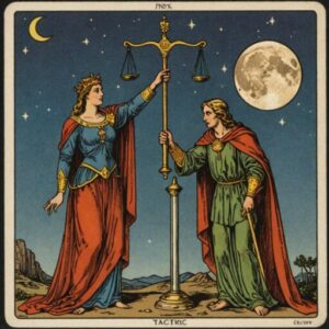 Combinação das cartas A Justiça e A Lua sobre o futuro
