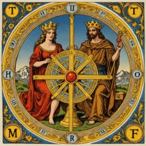 Combinação das cartas A Justiça e A Roda da Fortuna no amor