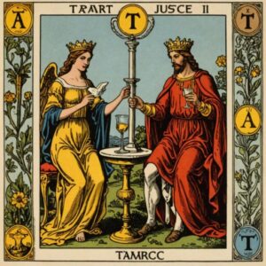 Combinação das cartas A Justiça e A Temperança na vida financeira