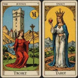 Combinação das cartas A Justiça e A Torre em relacionamentos