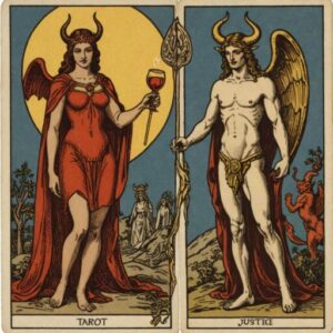 Combinação das cartas A Justiça e O Diabo no amor