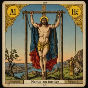 Combinação das cartas A Justiça e O Enforcado na vida espiritual