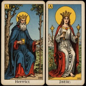 Combinação das cartas A Justiça e O Eremita em momentos de transição