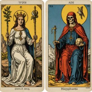 Combinação das cartas A Morte e O Hierofante como conselho do dia