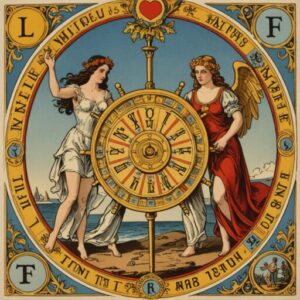 Combinação das cartas A Roda da Fortuna e A Temperança no amor