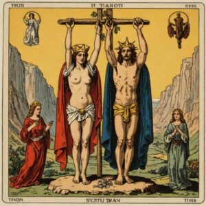 Combinação das cartas O Enforcado e A Justiça na vida espiritual