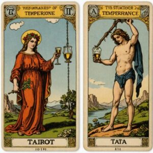 Combinação das cartas O Enforcado e A Temperança como conselho do dia