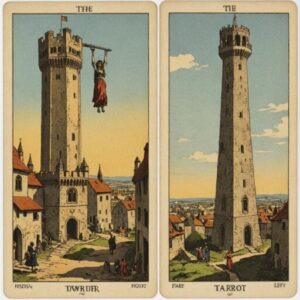 Combinação das cartas O Enforcado e A Torre como conselho do dia