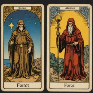Combinação das cartas O Eremita e A Força sobre decisões difíceis