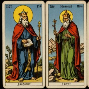 Combinação das cartas O Eremita e O Julgamento na vida espiritual