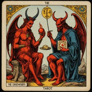 Combinação das cartas Os Enamorados e O Diabo como conselho do dia