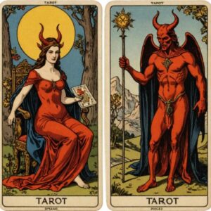 Combinação das cartas Os Enamorados e O Diabo sobre decisões difíceis