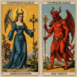Combinação das cartas A Temperança e O Diabo sobre decisões difíceis