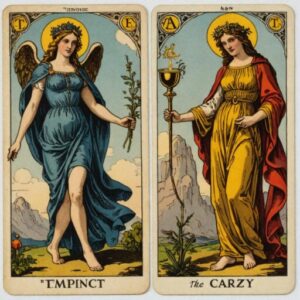 Combinação das cartas A Temperança e O Louco como conselho do dia