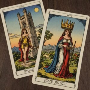 Combinação das cartas A Torre e A Justiça no amor
