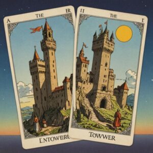Combinação das cartas A Torre e O Hierofante como conselho do dia