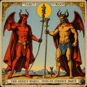 Combinação das cartas O Diabo e A Justiça como conselho do dia