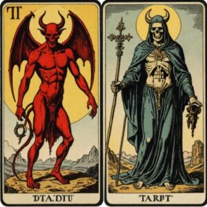 Combinação das cartas O Diabo e A Morte em momentos de transição