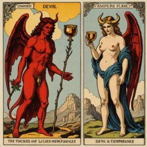 Combinação das cartas O Diabo e A Temperança como conselho do dia