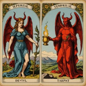 Combinação das cartas O Diabo e A Temperança na vida espiritual