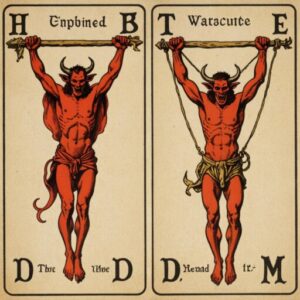 Combinação das cartas O Diabo e O Enforcado como conselho do dia