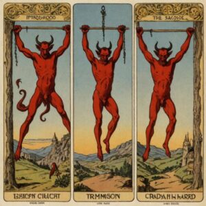 Combinação das cartas O Diabo e O Enforcado em momentos de transição