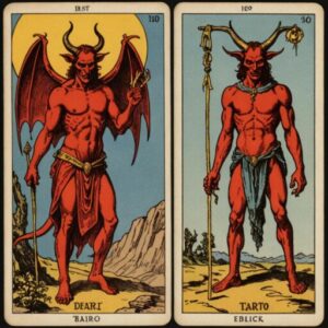 Combinação das cartas O Diabo e O Enforcado sobre decisões difíceis