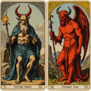 Combinação das cartas O Diabo e O Eremita como conselho do dia
