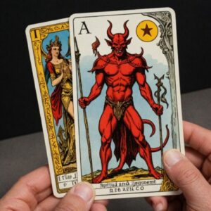 Combinação das cartas O Diabo e O Julgamento na vida espiritual
