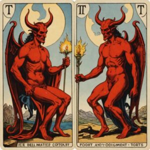 Combinação das cartas O Diabo e O Julgamento sobre decisões difíceis