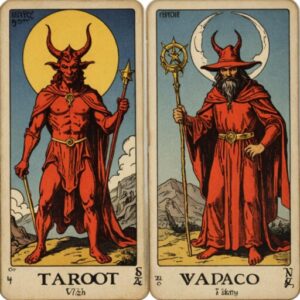 Combinação das cartas O Diabo e O Mago em momentos de transição