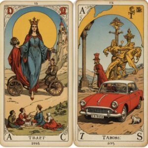 Combinação das cartas O Julgamento e O Carro em momentos de transição