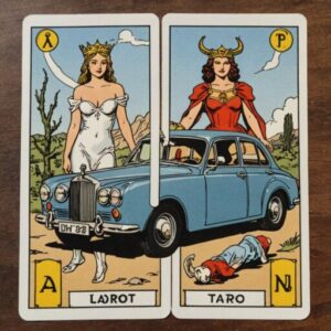 Combinação das cartas O Julgamento e O Carro no amor