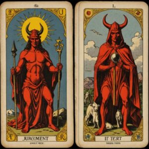Combinação das cartas O Julgamento e O Diabo em momentos de transição