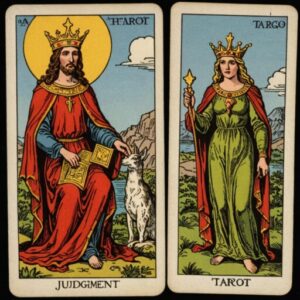 Combinação das cartas O Julgamento e O Mundo em relacionamentos