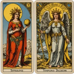 Combinação das cartas O Mundo e A Temperança sobre decisões difíceis