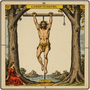 Combinação das cartas O Mundo e O Enforcado como conselho do dia