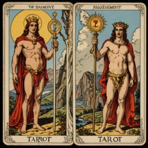 Combinação das cartas O Mundo e O Julgamento no amor